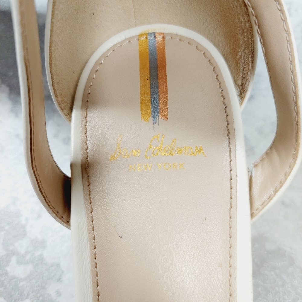 Sam Edelman Wilson Ivory Leather Square Toe Ankle Strap Heels Sandals D285 - Picture 12 of 14